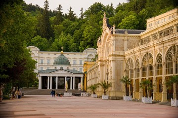 Main colonnade in Marianske Lazne (Marienbad) - great famous Bohemian spa town in the west part of...