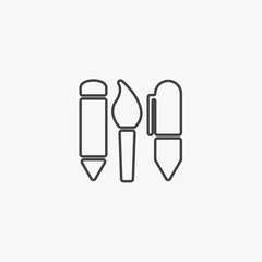 Set of cartoon volume tools pencil brush pen