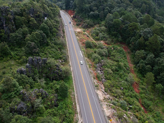 Aerial view of highway and natural landscape