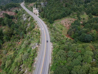 Aerial view of highway and natural landscape