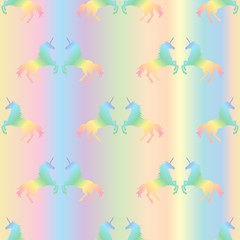  Vector illustration of seamless pattern from rainbow unicorns on pastel gradient background. Unicorn texture