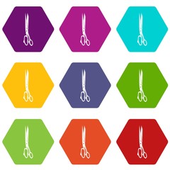 Big medical scissors icons 9 set coloful isolated on white for web