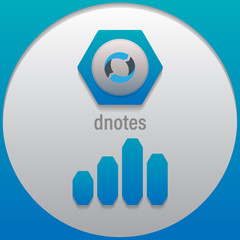 DNotes. Crypto currency sign emblem color with a bar graph. Use for logos, icon, print products, page, design web site and mobile app. Vector illustration.