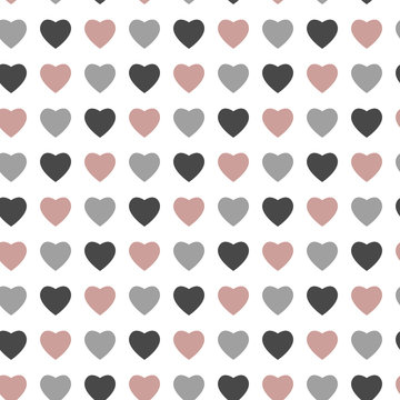 Abstract love seamless pattern for St Valentines Day design. Rose and grey hearts isolated on white background. Vector illustration