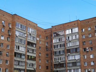 Fototapeta premium Modern apartment building. Multistory. Residential building. Apartment block. Blue sky