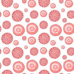 seamless decorative background of pink round circles elements on white background