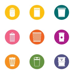 Waste material icons set. Flat set of 9 waste material vector icons for web isolated on white background