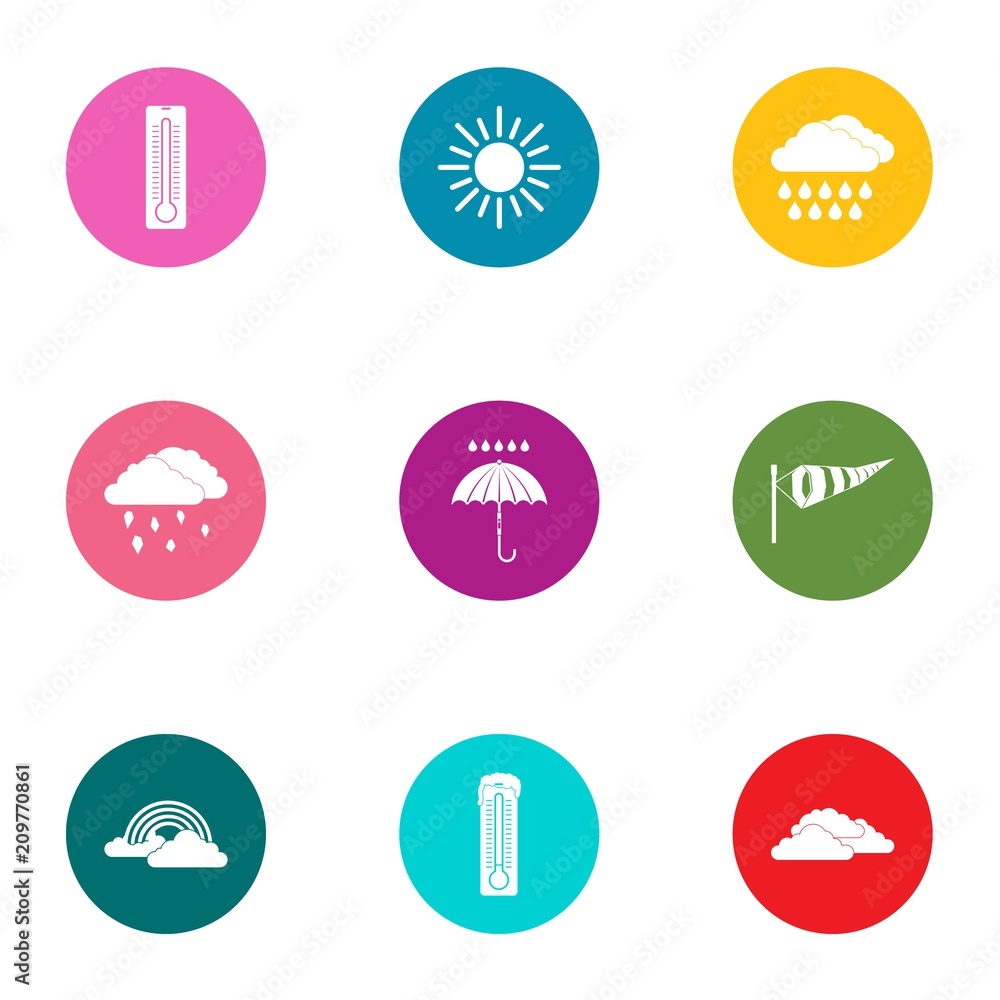 Poster weather diversity icons set. flat set of 9 weather diversity vector icons for web isolated on white 