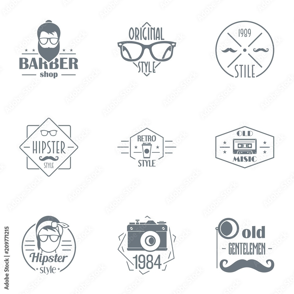 Poster borodach logo set. simple set of 9 borodach vector logo for web isolated on white background