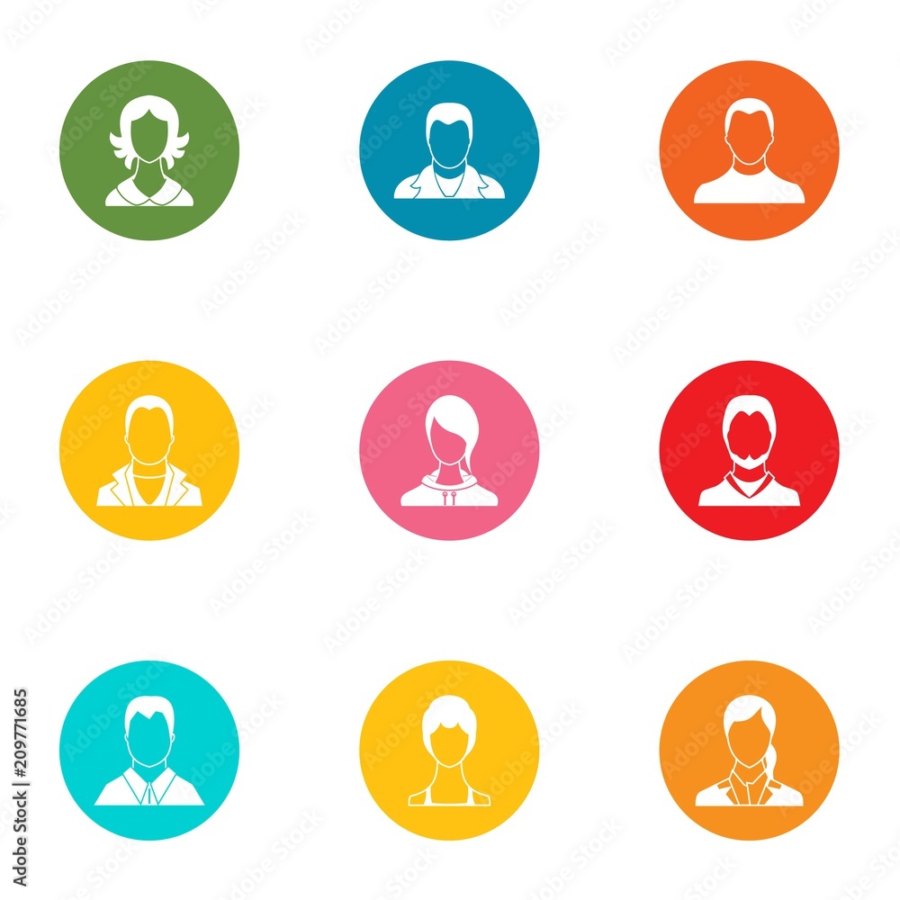Poster unauthorized person icons set. flat set of 9 unauthorized person vector icons for web isolated on wh