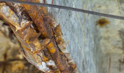 Damaged bridge support close - up transportatin concrete