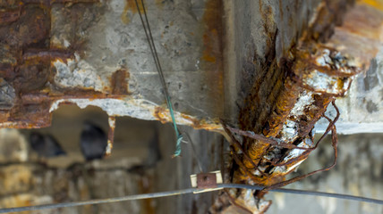 Damaged bridge support close - up transportatin concrete