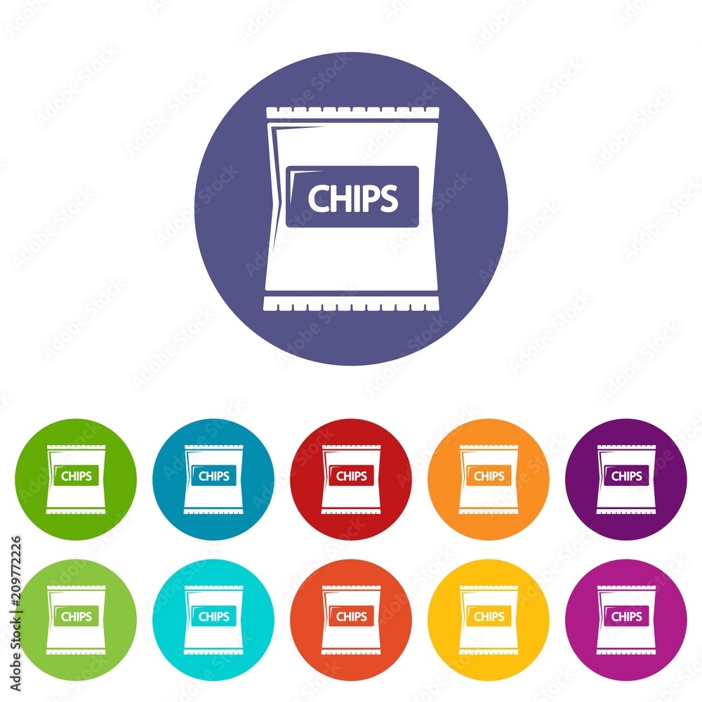 Poster chips icons color set vector for any web design on white background