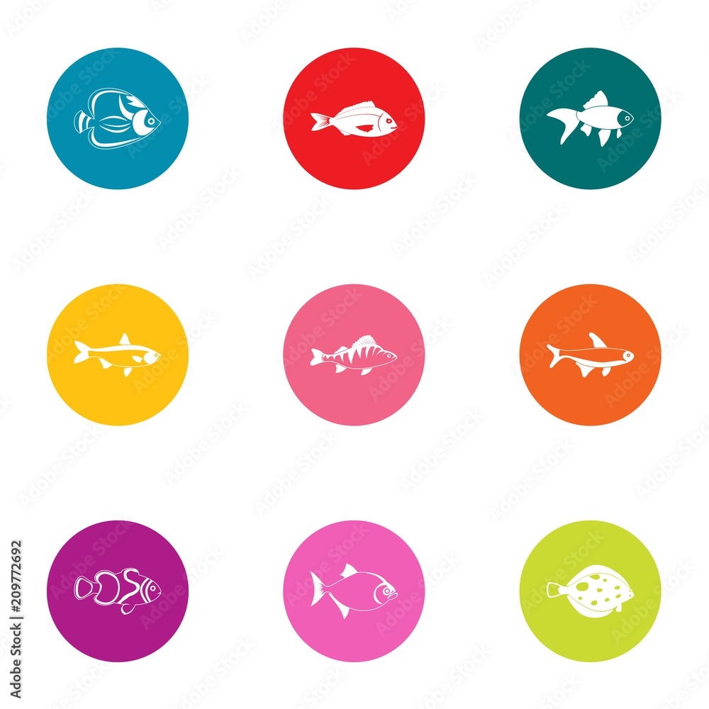 Poster minnow icons set. flat set of 9 minnow vector icons for web isolated on white background