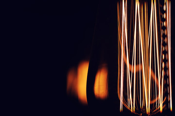 Lamps with tungsten filament. Edison's light bulb. Filament fila