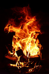 Long tongues of flame of burning fire