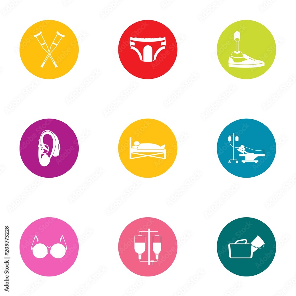 Poster handicapped icons set. flat set of 9 handicapped vector icons for web isolated on white background