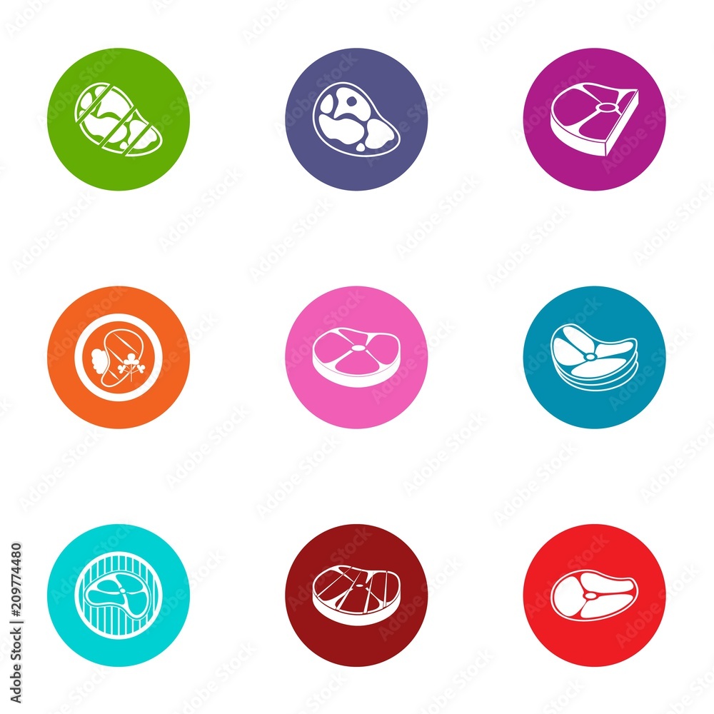 Aufkleber beefsteak icons set. flat set of 9 beefsteak vector icons for web isolated on white background
