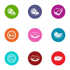 Beefsteak icons set. Flat set of 9 beefsteak vector icons for web isolated on white background