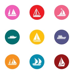 Watercraft icons set. Flat set of 9 watercraft vector icons for web isolated on white background