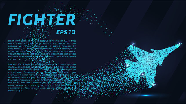 Fighter of the particles. The silhouette of the fighter is of little circles