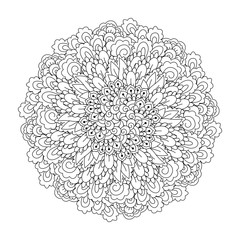 Round element for coloring book. Black and white floral pattern. Mandala.