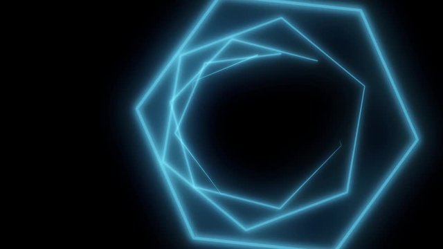Neon hexagons abstract motion background. Seamless loop design. Video animation. Blue hexagons