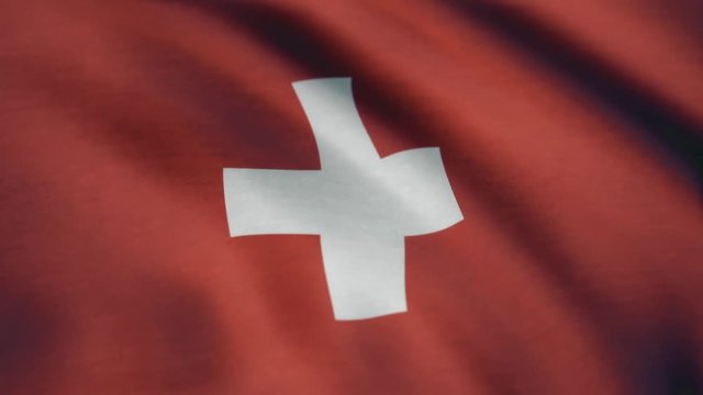 Flag of Switzerland. The Switzerland flag waving in the wind. Switzerland flag in loop mode