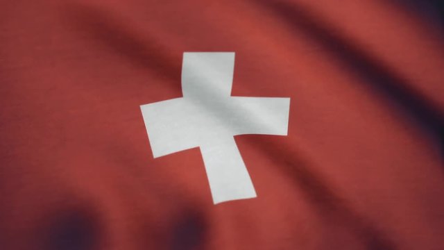 Flag of Switzerland. The Switzerland flag waving in the wind. Switzerland flag in loop mode