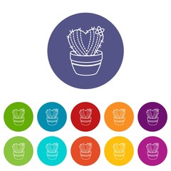 Needle heart cactus icons color set vector for any web design on white background