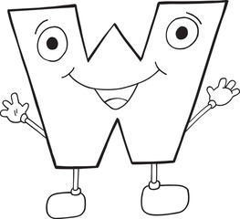 Cute Happy Letter W Vector Illustration Art