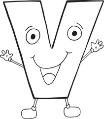 Cute Happy Letter V Vector Illustration Art