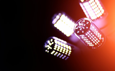 LED elements in the lamp. Lamps with diodes. Many bright lights