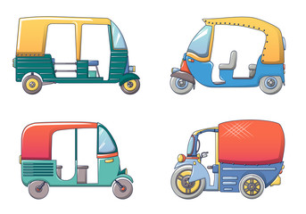 Tuk rickshaw Thailand icons set. Cartoon illustration of 4 tuk rickshaw Thailand vector icons for web