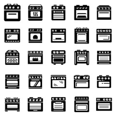 Oven stove furnace fireplace icons set. Simple illustration of 25 oven stove furnace fireplace vector icons for web