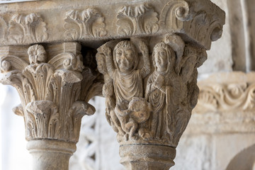 Romanesque Capital in Cloisters Church of Saint Trophime Cathedral in Arles. Provence,  France