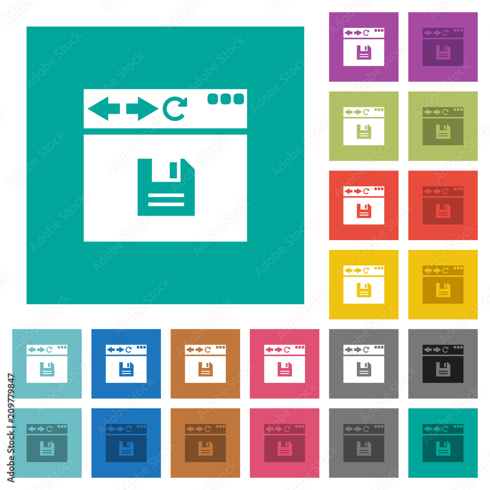 Poster browser save square flat multi colored icons