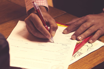 Man Sign document.Clouse up view, only hands