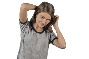 Fototapeta premium Young woman picking up her hair