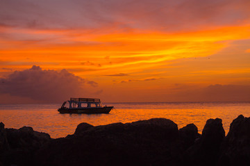 Caribbean Tobago Sunset With Boat