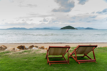 Thailand sea beach with dark cloud at koh mak Trat province Thailand