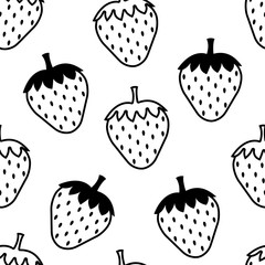 Seamless pattern with black and white strawberry. Vector illustration