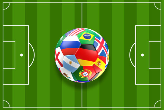 soccer ball with Russia flag and others 3d rendering