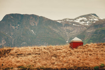 Modern cabin hytte with grass on roof Norway