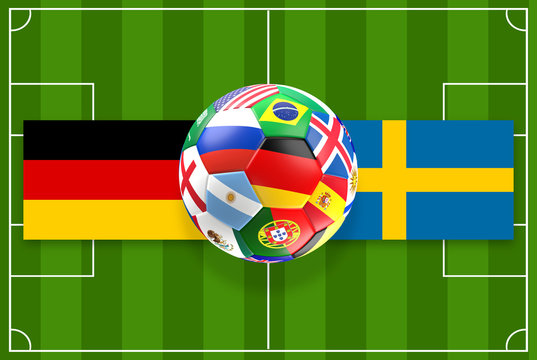 Germany Sweden soccer ball 3d rendering with Russia