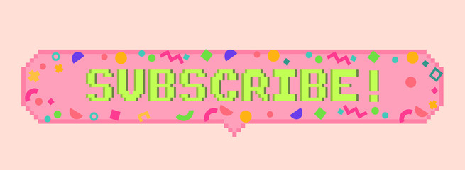 Vector pixel art 8bit subscribe sticker.