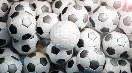 Blank white soccer ball stack mock up, top view, 3d rendering. Empty football heap mockup. Clear...