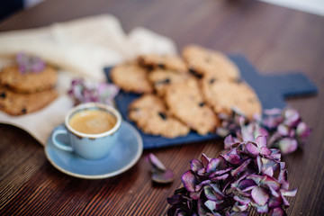 Cup of coffee and cookies.