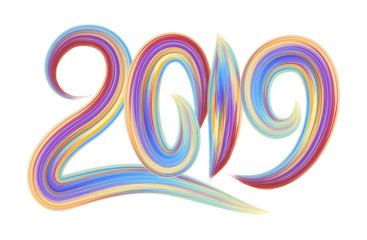 2019 New Year of a colorful brushstroke oil or acrylic paint lettering calligraphy design element. Vector illustration