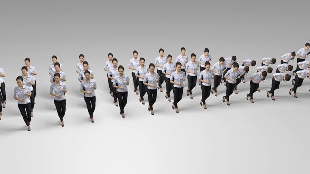 array of bowing woman